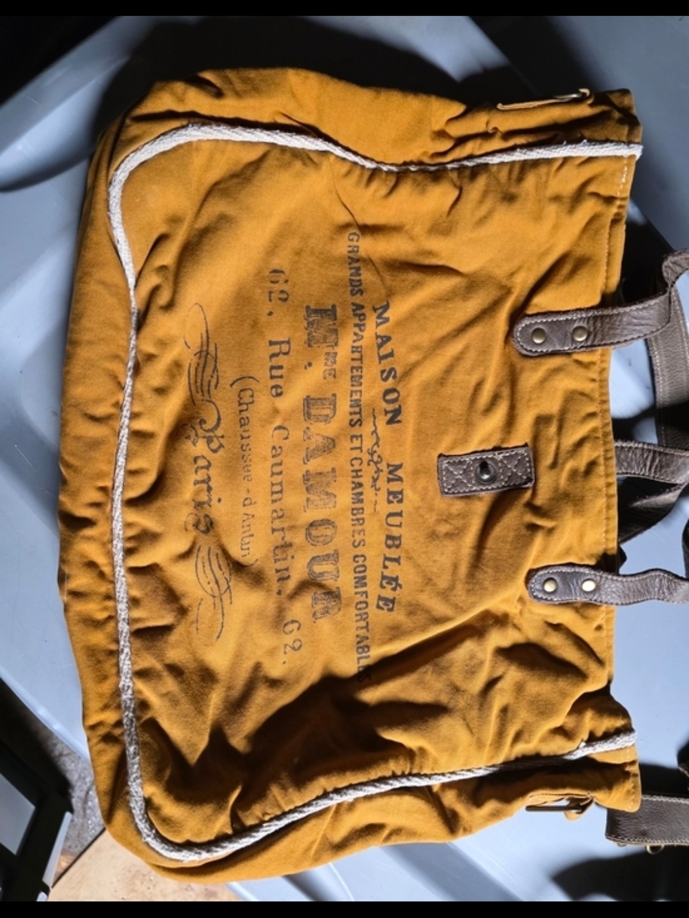 Vintage-Style Mustard Canvas Tote with Script Print